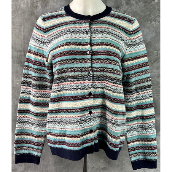 Talbots Sweaters - Talbot's Multi Colored Striped Lambswool Cardigan Sweater sz L (15906)